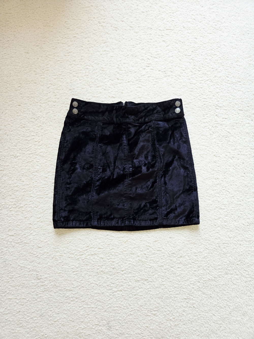 Free People Black Velvet Mini Skirt with Button Waist